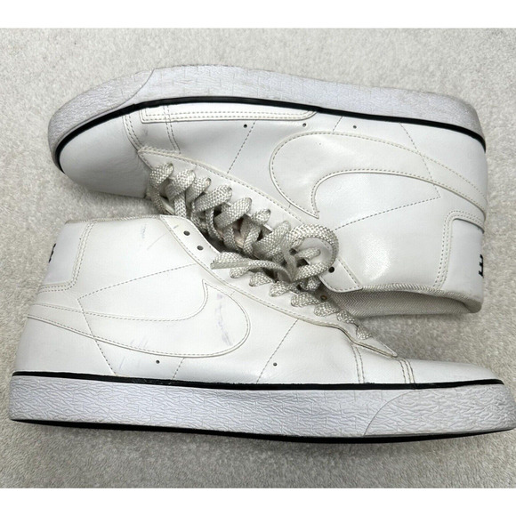 Nike Blaze Mens Sneaker MID TOP Triple White Leather Swoosh Size 11.5 - Picture 5 of 16